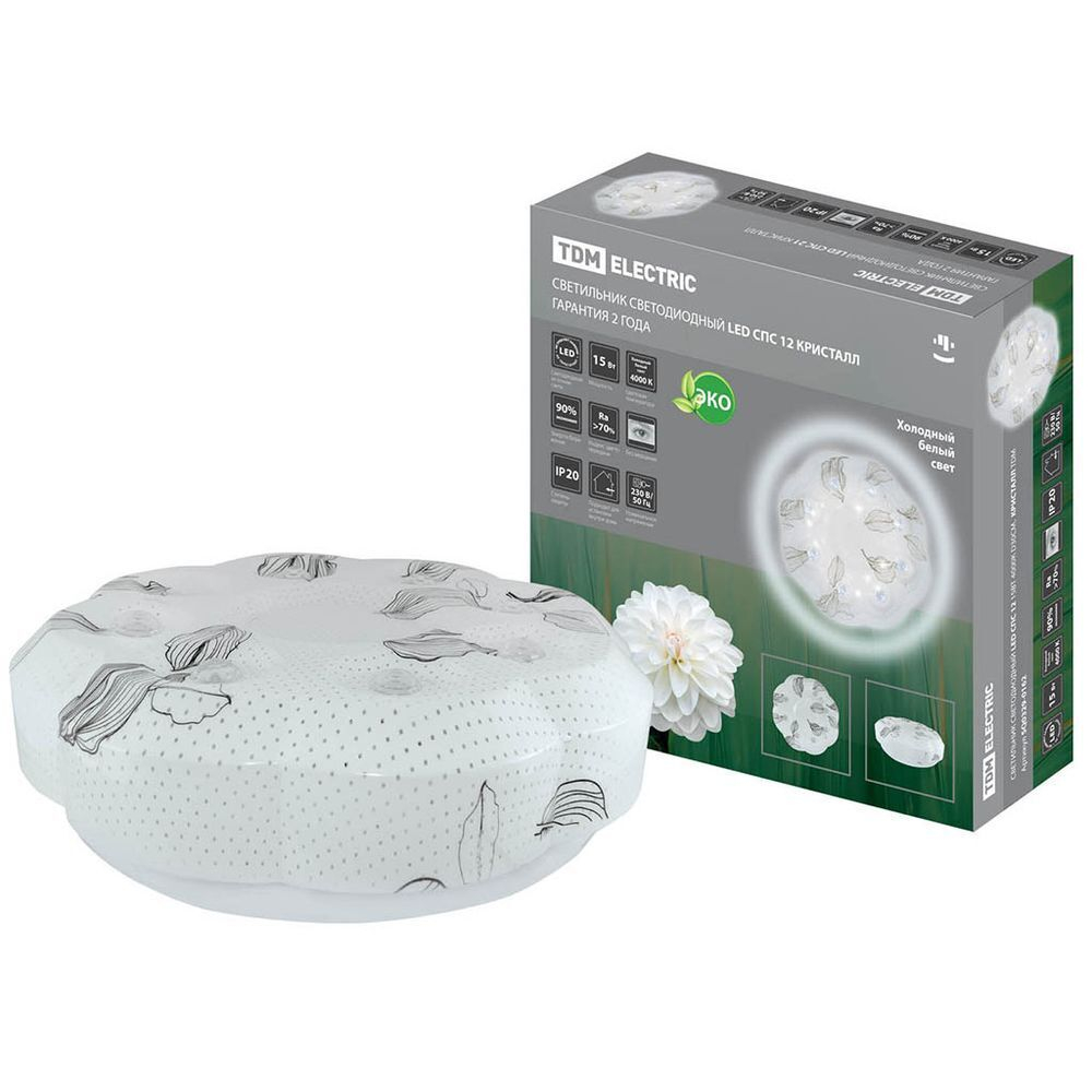 Светильник светодиод, TDM, СПС 12 Кристалл, 15 Вт, 4000 К, IP20, 35х35х10 см, бел, SQ0329-0162