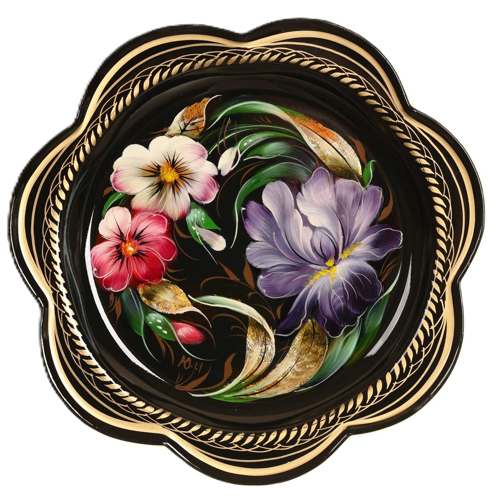 Жостовский поднос декоративный, размер 18 см (A1), металлический