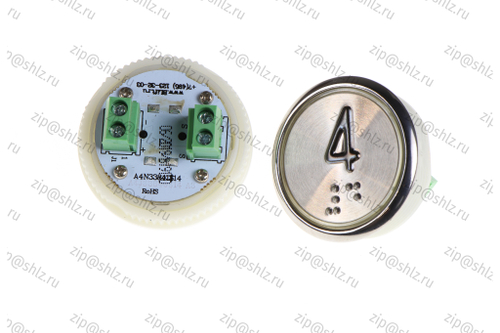 Кнопка (кнопочный модуль) EA2406S-S-W "4 этаж", круглая, статическая белая подсветка, Брайль