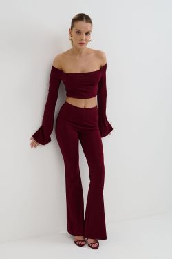 Леггинсы клеш из вискозы цвета бордо