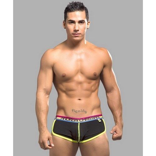 Мужские трусы боксеры черные с цветной резинкой Andrew Christian  AC9765