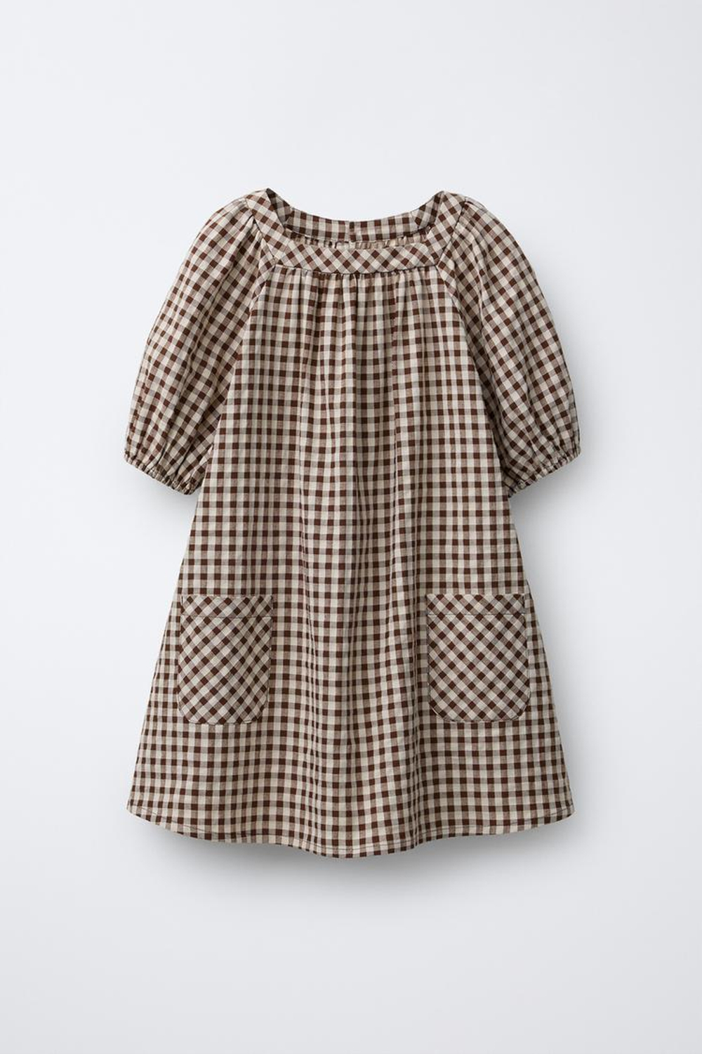 ZARA ПЛАТЬЕ В КЛЕТКУ, БЕЖЕВО-КОРИЧНЕВЫЙ