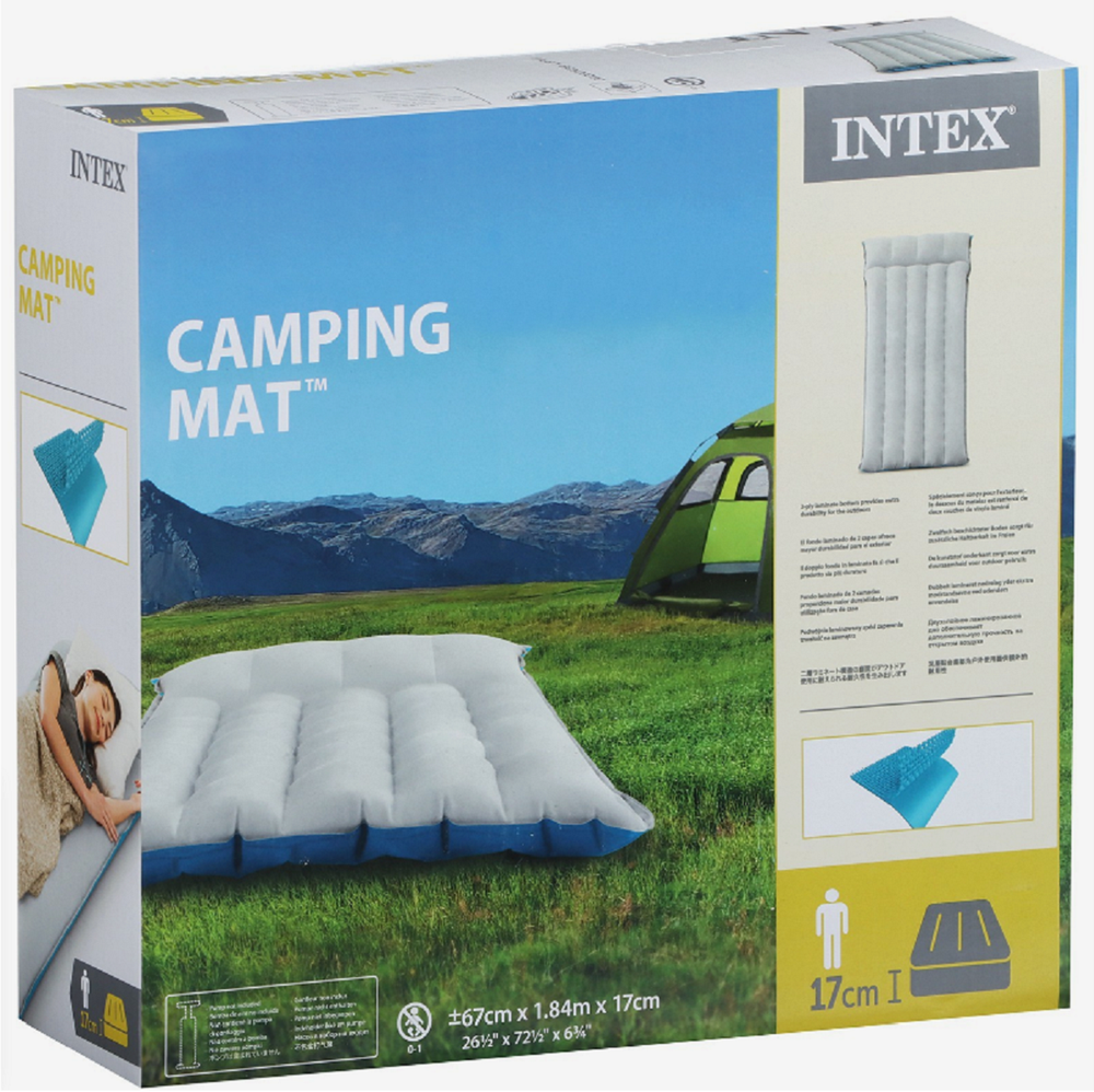 Мaтрас нaдувной Intex 67997 Camping Mat 184х67х17 см / Кoврик нaдувной Интeкс туристический велюровый в палатку для кемпинга и туризма