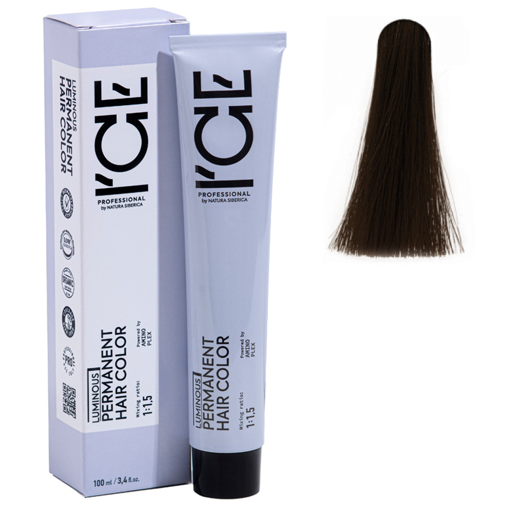 5.17 крем-краска ICE Permanent светло-каштановый пепельно-шоколадный - 100 мл.