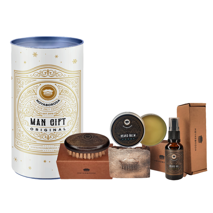 Новогодний набор бородача MOYABORODA "AMBASSADOR #2.1" (Премиум тубус, Масло, бальзам, щетка для бороды, мыло для тела)