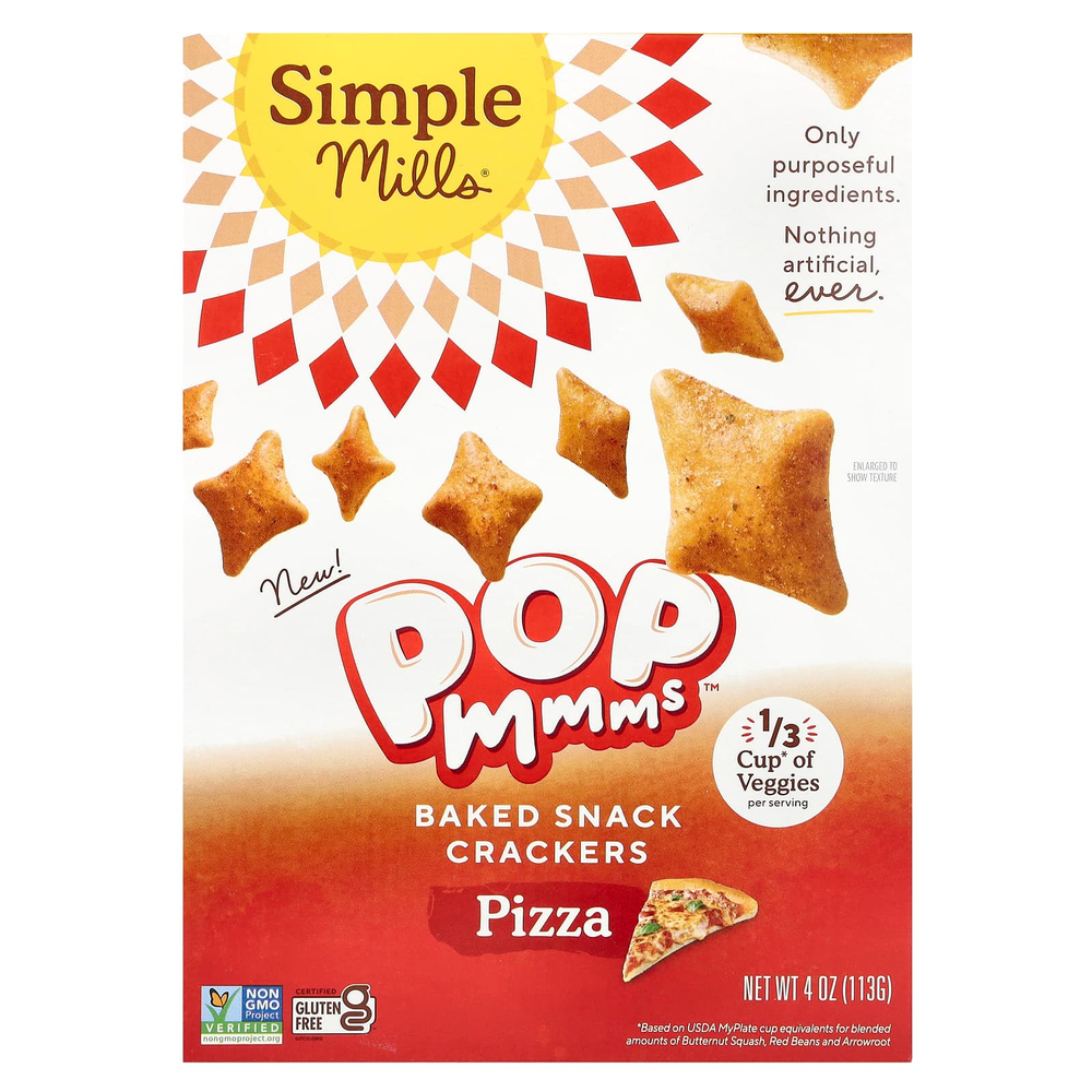 Simple Mills, Pop Mmms™, запеченные крекеры, со вкусом пиццы, 113 г (4 унции)