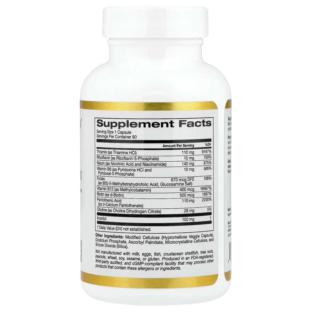California Gold Nutrition, высокоэффективный комплекс витаминов группы B с метилфолатом и метилом B12, 90 растительных капсул