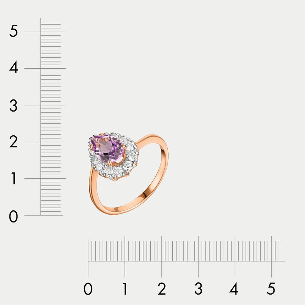 Женское кольцо из розового золота 585 пробы с аметистом и фианитами (арт. 100-199_am-202)
