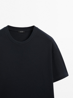 Massimo Dutti Хлопковая футболка-поло с короткими рукавами, темно-синий