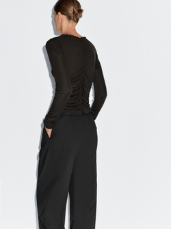 Massimo Dutti Футболка со сборкой и длинными рукавами, коричневый