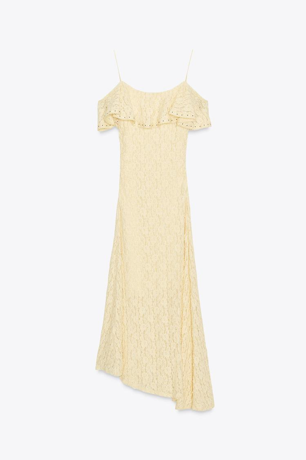 ZARA КРУЖЕВНОЕ ПЛАТЬЕ С ЗАКЛЕПКАМИ, ЖЕЛТЫЙ
