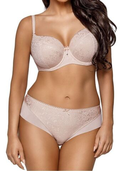 Бюстгальтер с формованными чашками и мелким растительным рисунком (Размер: 100D) (Цвет: бежевый)
