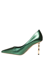 Женские туфли рептилия зелёные на бамбуковом каблуке