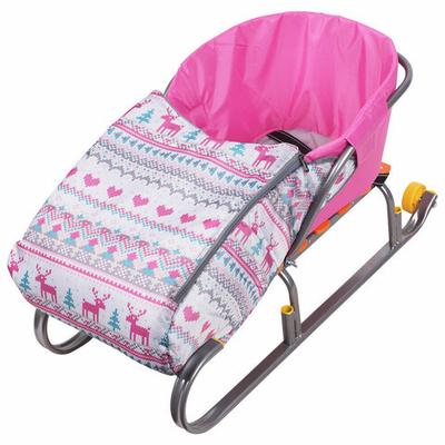 Матрасик сиденье для санок Nika с чехлом для ног Узоры розовый (СС3)