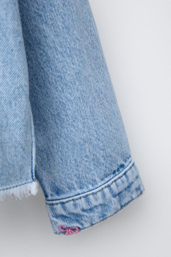 ZARA ДЖИНСОВАЯ КУРТКА-РУБАШКА С БАНТАМИ, ГОЛУБОЙ