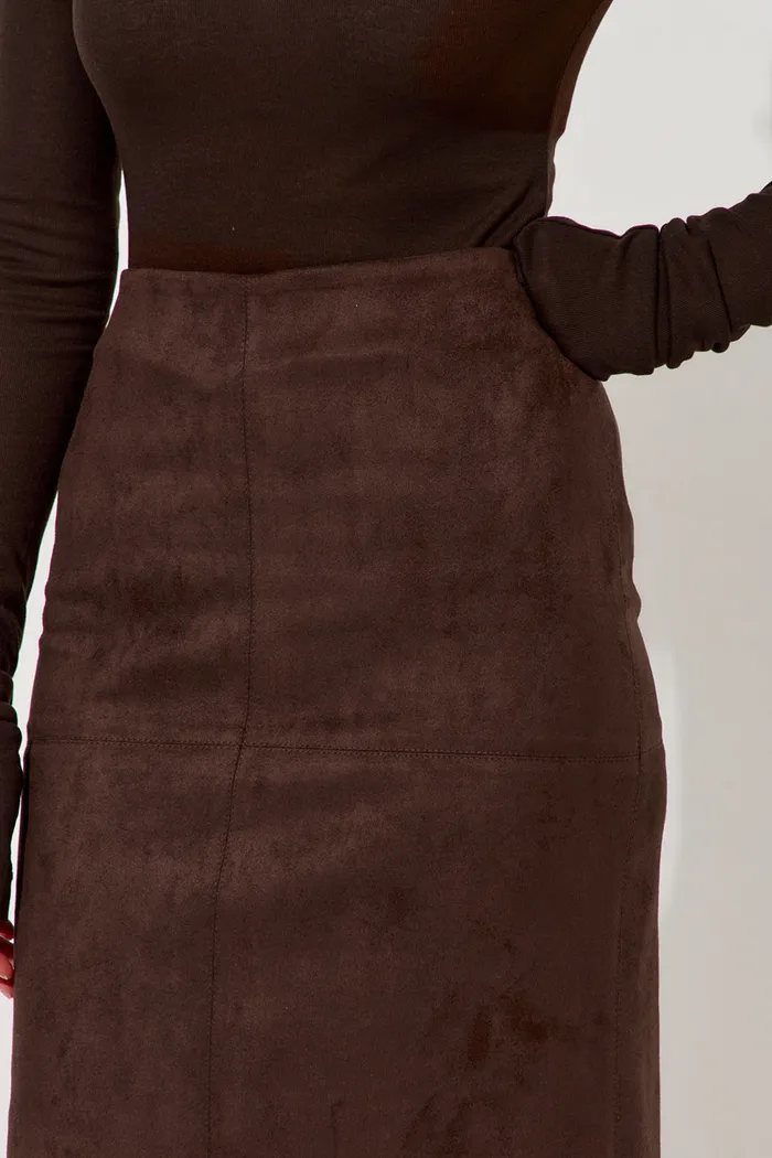 Юбка карандаш из экозамши цвета шоколад