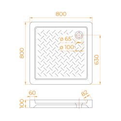 Душевой поддон керамический, квадратный, белый RGW CR (800x800)