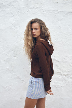 ZARA КАРДИГАН С КАПЮШОНОМ, КОРИЧНЕВЫЙ