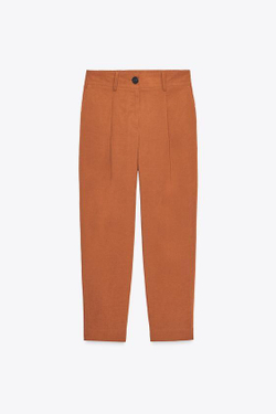 ZARA БРЮКИ С ЗАЩИПАМИ И ЭЛАСТИЧНЫМ ПОЯСОМ, ТЕРРАКОТОВЫЙ