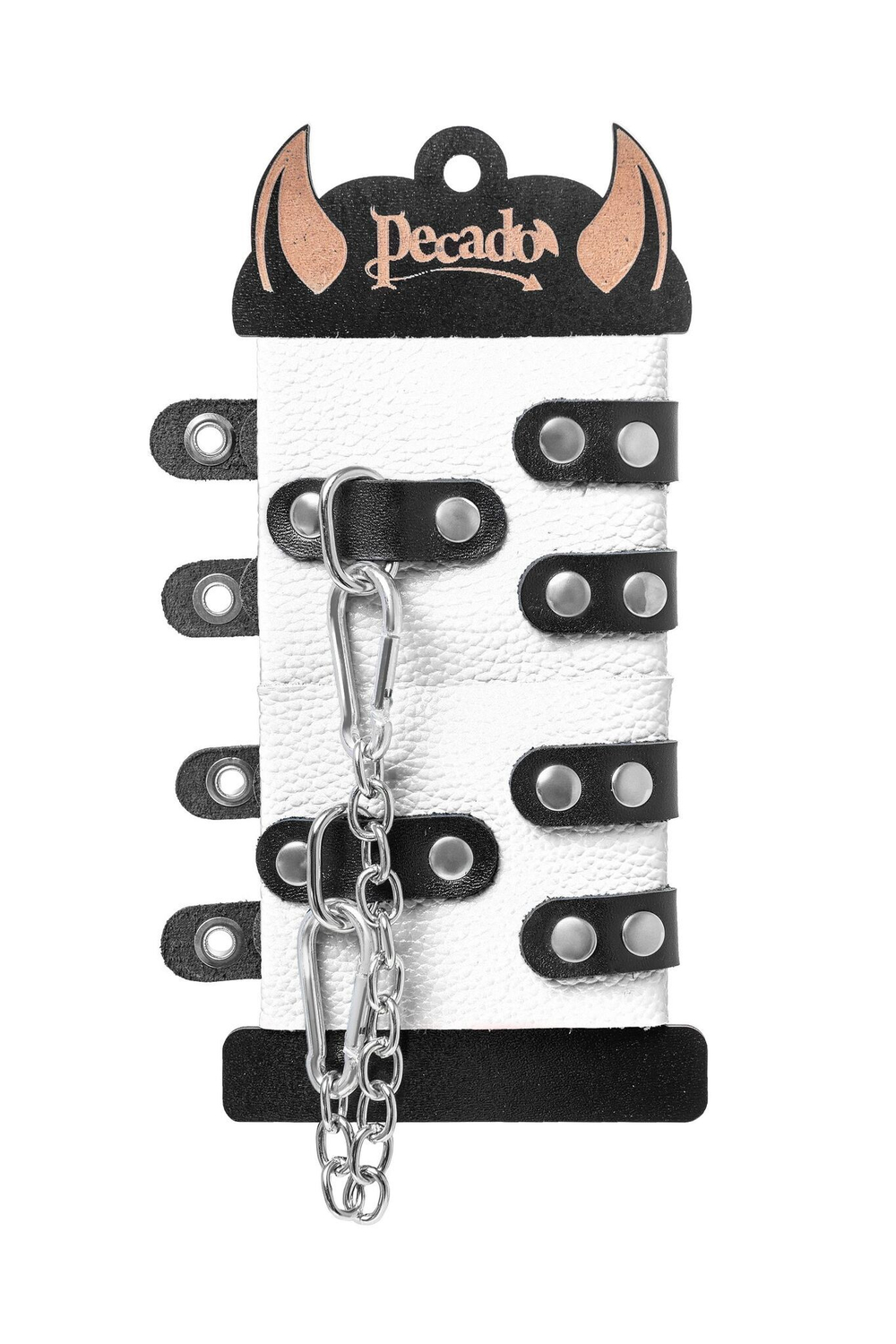 Бело-черные наручники с двумя ремешками и люверсами (Цвет: белый с черным)