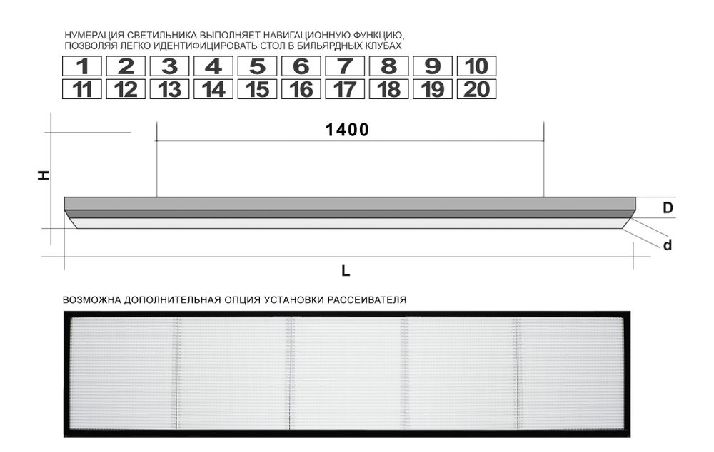 Лампа STARTBILLIARDS Club select 5 секций (Ral 9005 муар (black),Без рассеивателя (комплект))