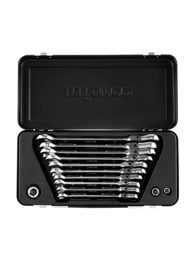 Набор комбинированных шарнирных ключей с трещоткой 13 предметов Inforce, Сталь Cr-V, 10-19мм, 06-05-53