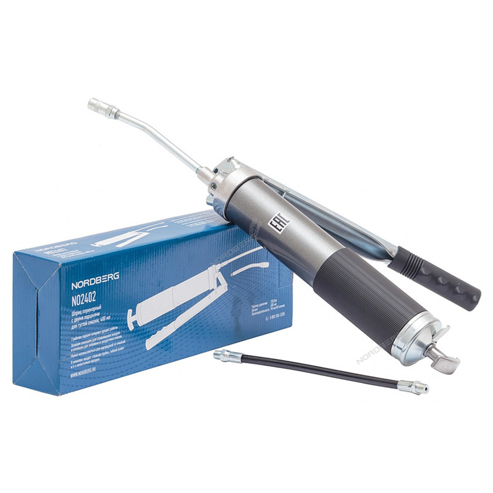 NORDBERG (NO2402) Шприц плунжерный с двумя поршнями для густой смазки, 400 мл
