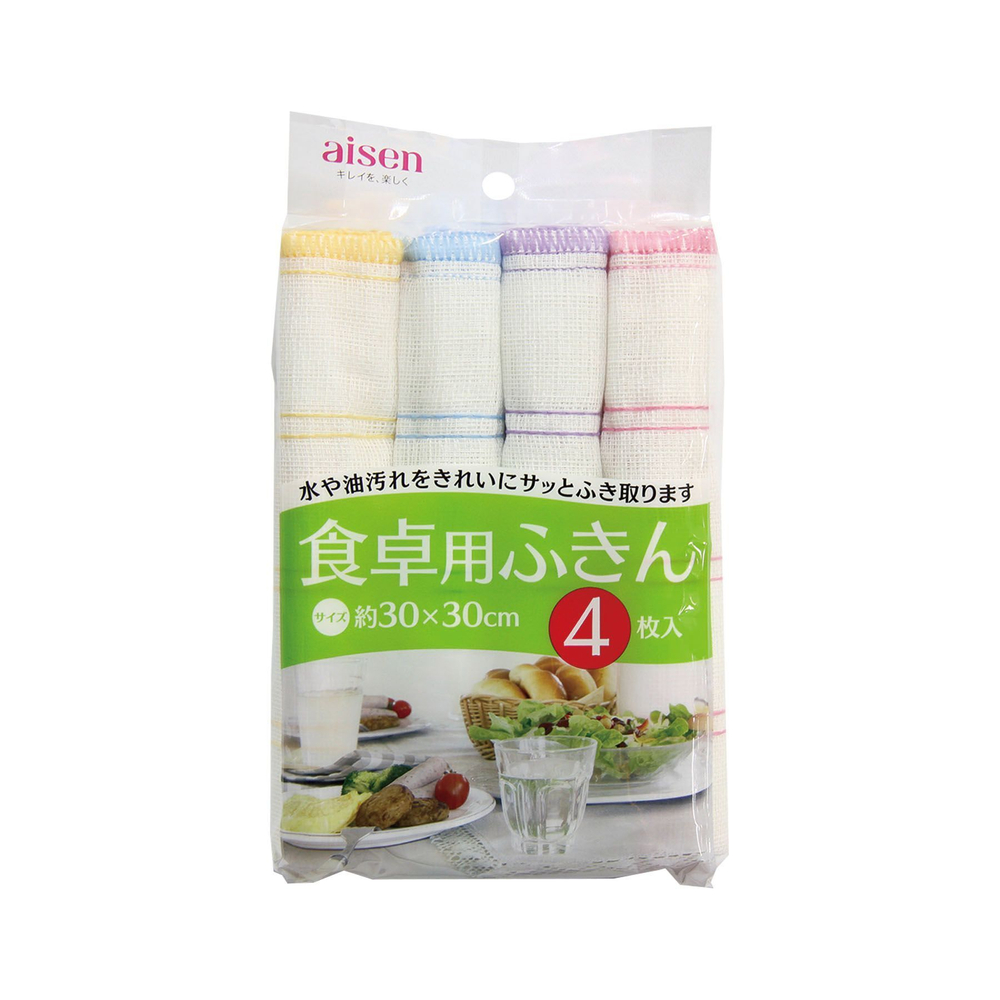 Салфетки для посуды и кухни из хлопка и вискозы 30х30 см 4 шт Aisen KOUGYOU