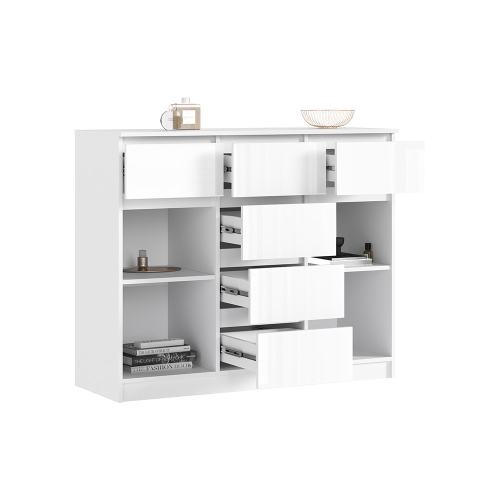 Комод Челси 1200 (2 двери 6 ящиков), Белый глянец холодный, Белый