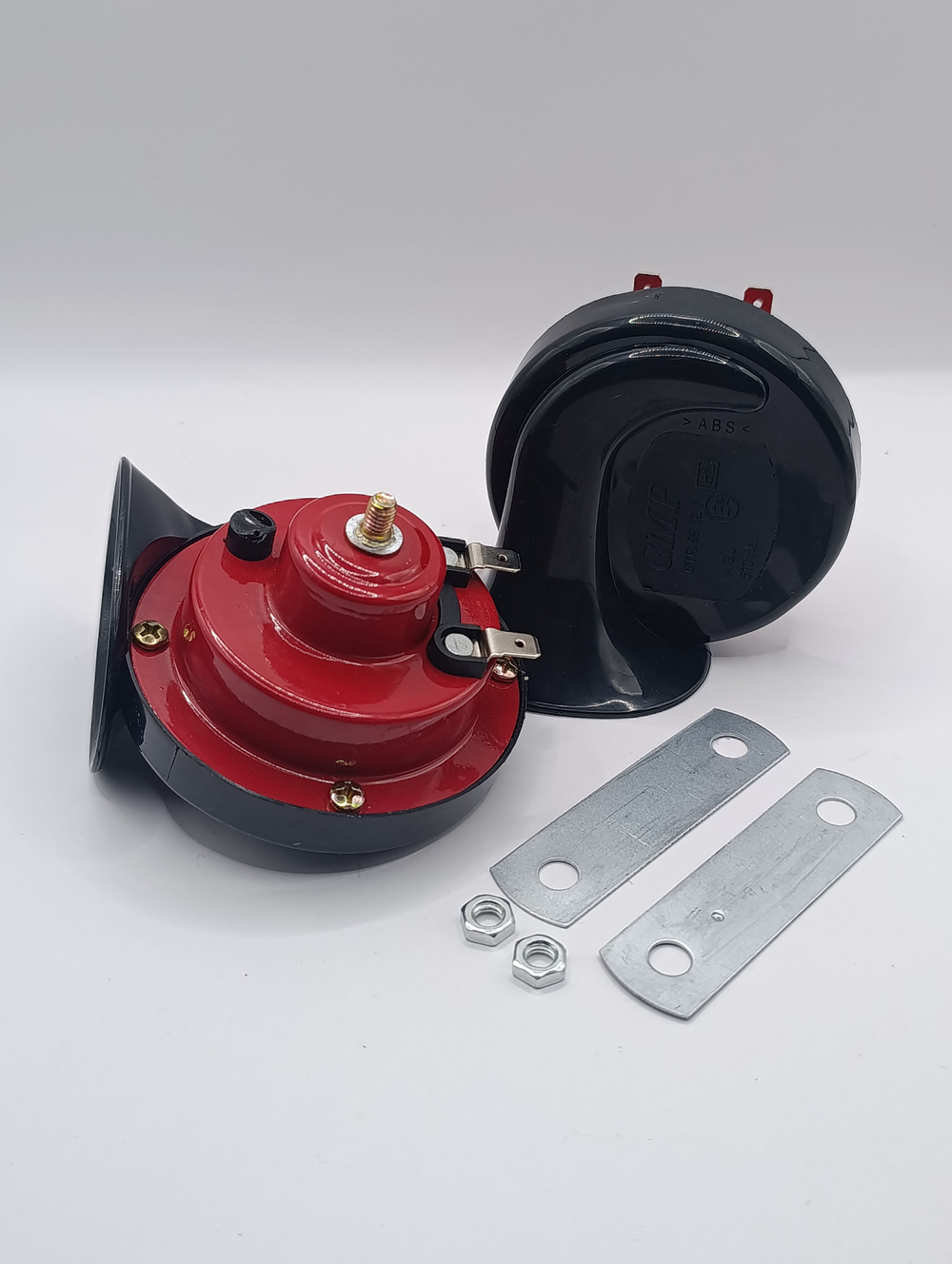 Звуковой сигнал на автомобиль универсальный, 12В двухтональный / Сигнал 2-рожковый автомобильный / Сигнал звуковой улитки 2-рожковый GMP