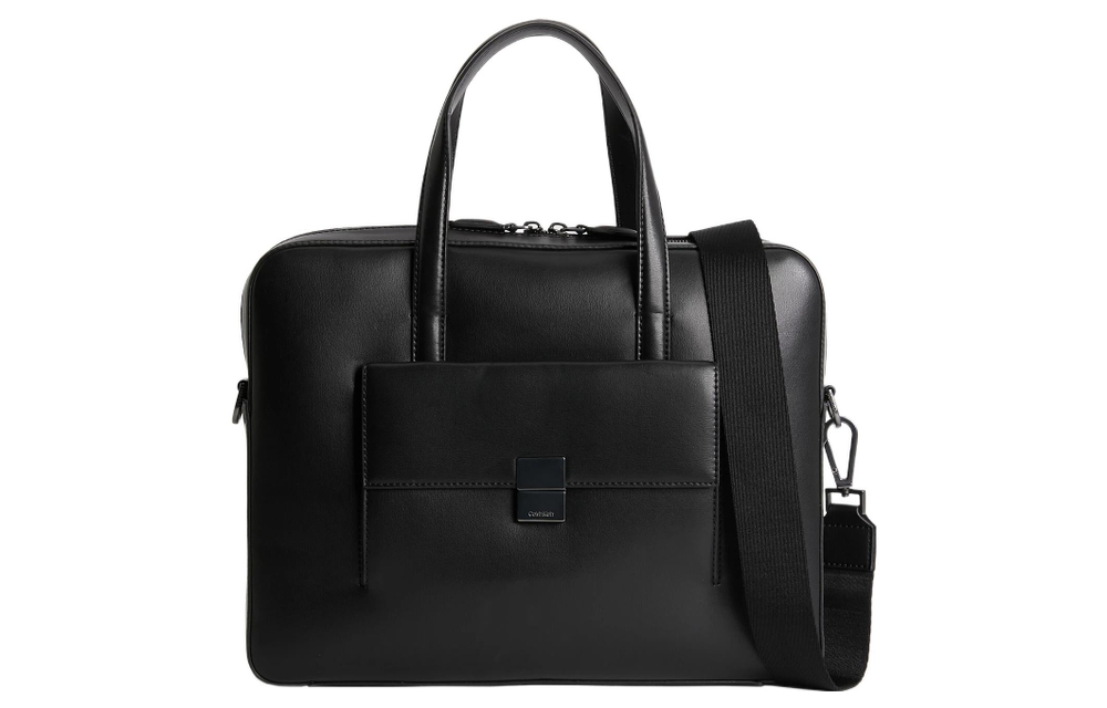 CALVIN KLEIN Recycled Polyester Water Based PU Polyurethane Portable Briefcase Laptop Bag Men"s Black