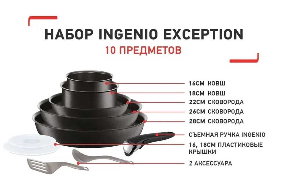 Набор посуды Tefal Ingenio Exception 10 предметов 16/18/22/26/28см L6749402