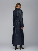 Женский синий кожаный тренч с поясом