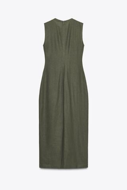 ZARA ПЛАТЬЕ-МИДИ С ПОЯСОМ, ТЕМНЫЙ ХАКИ