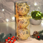 Шар новогодний 3шт 8см с паетками и бусинками, цвет серебро