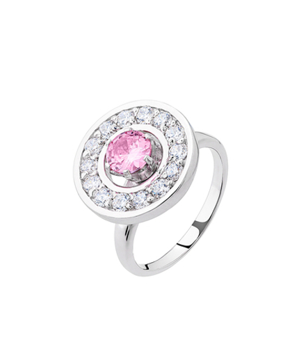Кольцо из серебра со вставками из розового и бесцветных фианитов