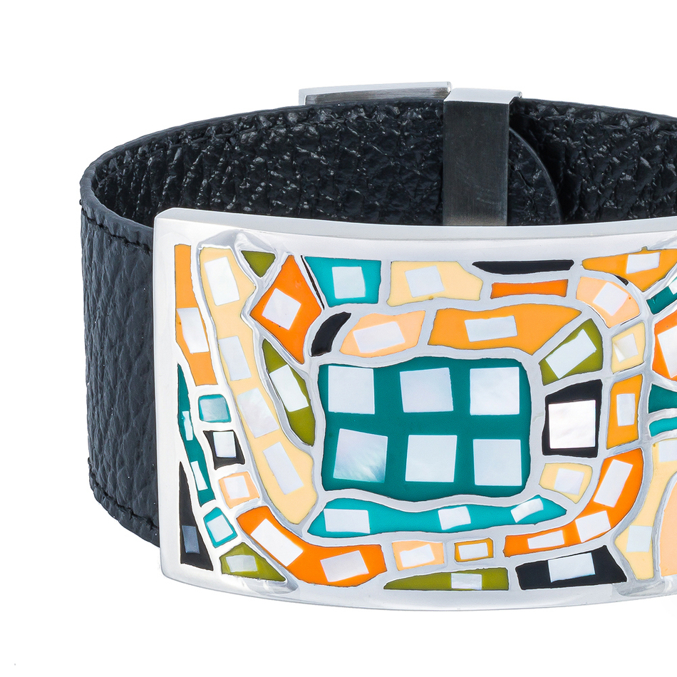 Браслет Fiore Luna на черном кожаном ремешке CB00100-2