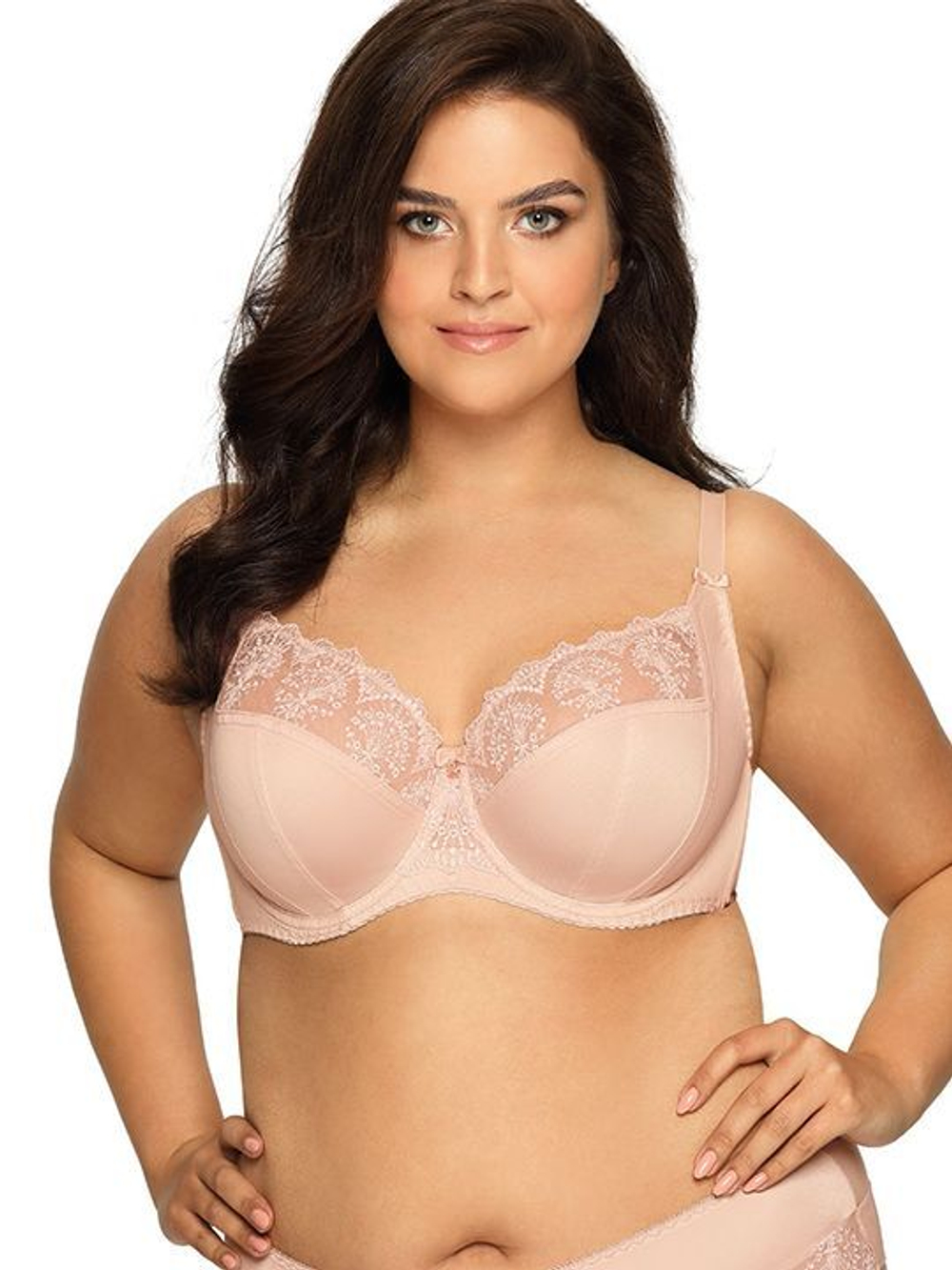 Бюстгальтер plus size на косточках с нежными кружевными элементами (Размер: 100G) (Цвет: белый)