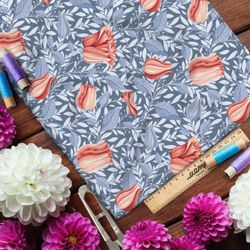 Ткань бифлекс мелкие пастельные бутоны роз на голубом фоне