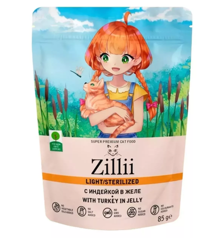 ZILLII Пауч для стерилизованных кошек с индейкой в желе 0,085 кг