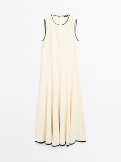 Massimo Dutti Платье клеш с контрастными деталями, натуральный, кремовый