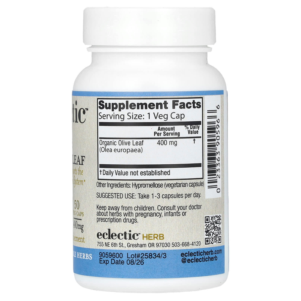 Eclectic Herb, сублимированные листья оливкового дерева, 400 мг, 50 вегетарианских капсул