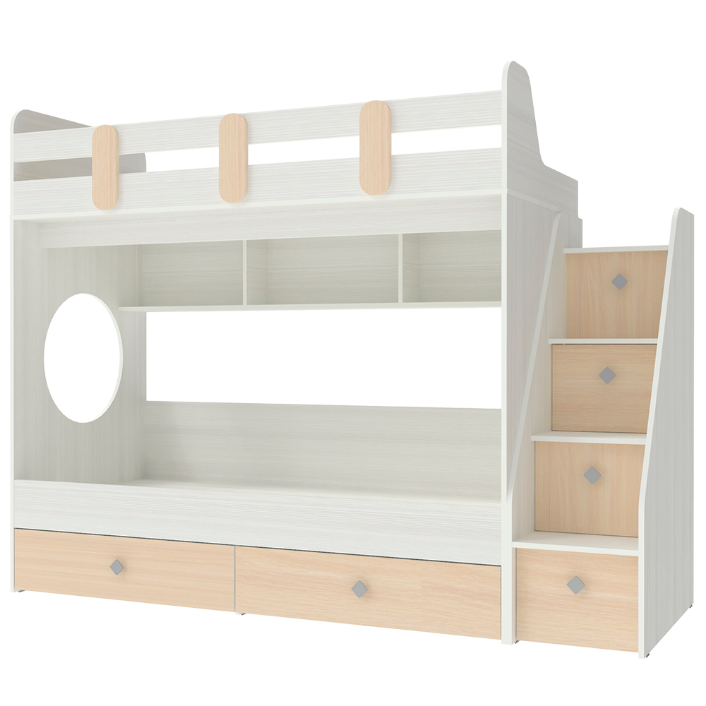 Двухъярусная кровать КарИВи Фортуна-2 Белое Дерево  Дуб Молочный