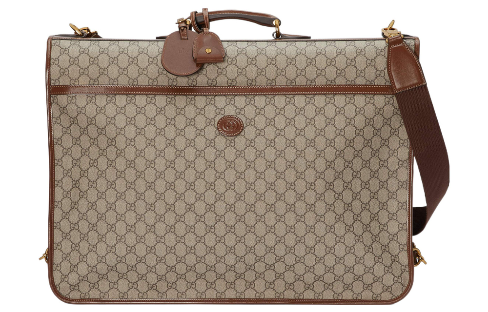 GUCCI Canvas With Leather Handbag Briefcase Men"s Brown