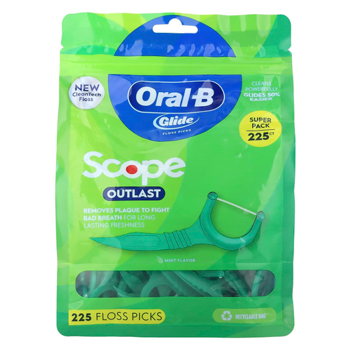 Oral-B, Glide, Scope Outlast, набор зубов, мятный, 225 шт.