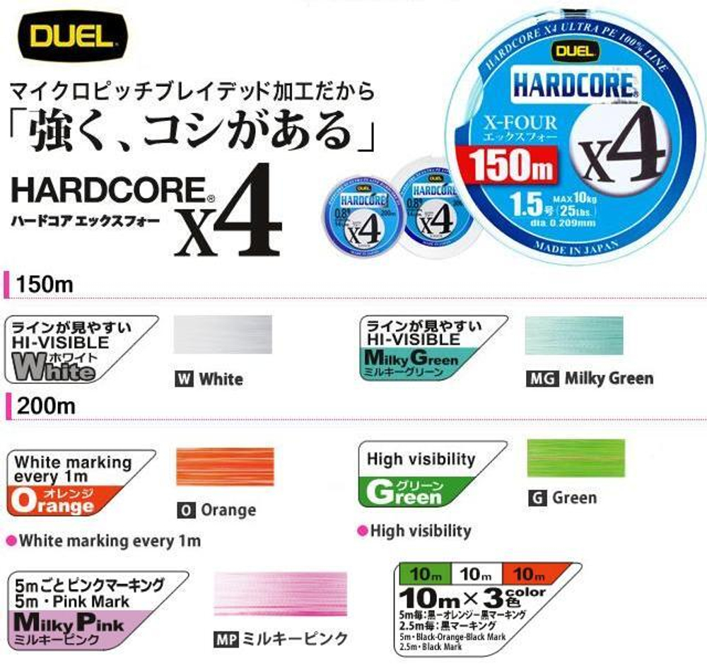 Шнур Duel PE Hardcore X4 150m MilkyGreen D-0.6 (0.132мм) 5.4 кг.