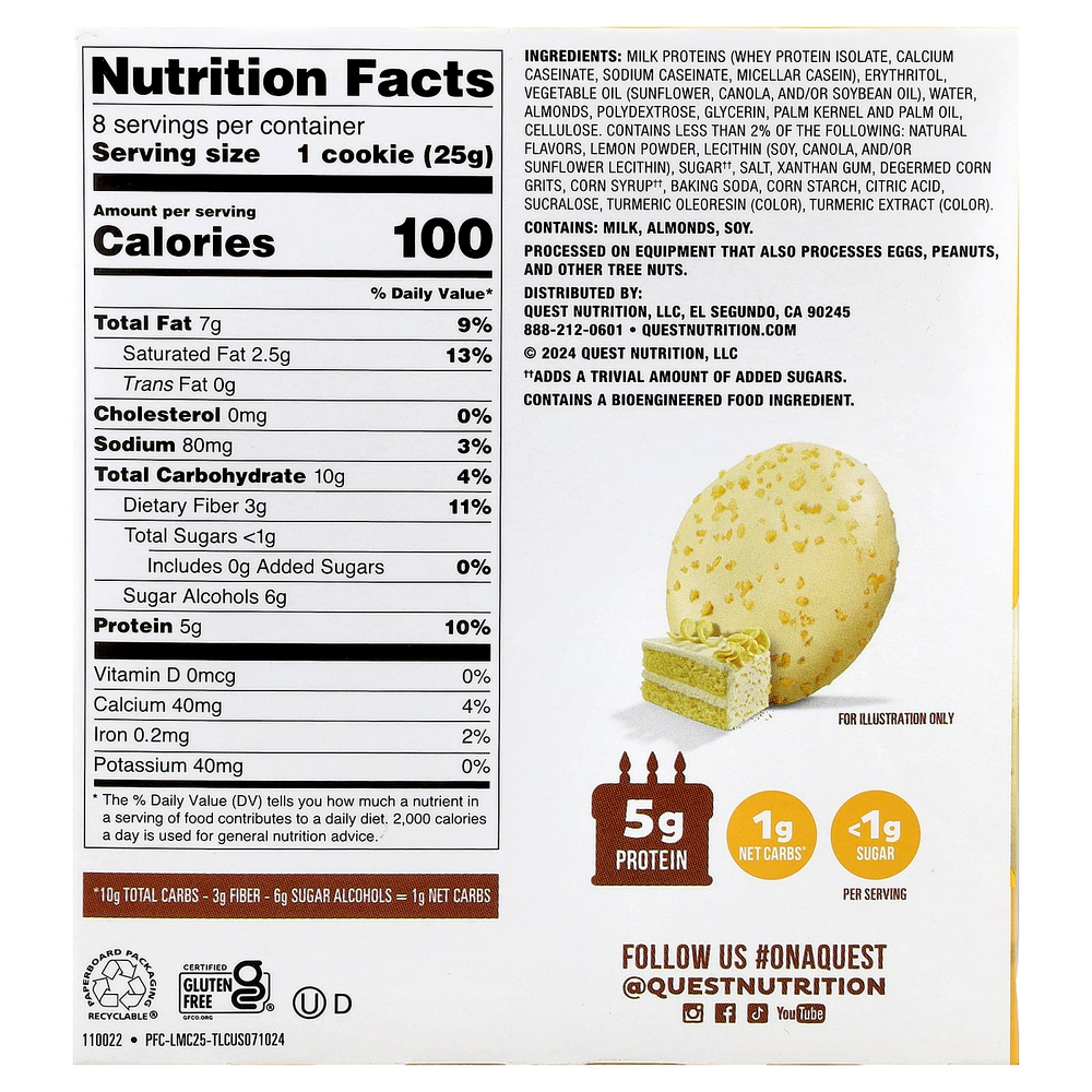 Quest Nutrition, Bake Shop, глазированное печенье, лимонный торт, 8 шт. по 25 г (0,88 унции)
