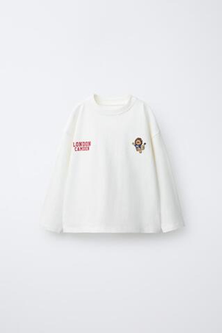 ZARA ЛОНГСЛИВ С ВЫШИТЫМ ЛЬВОМ, БЕЛЫЙ