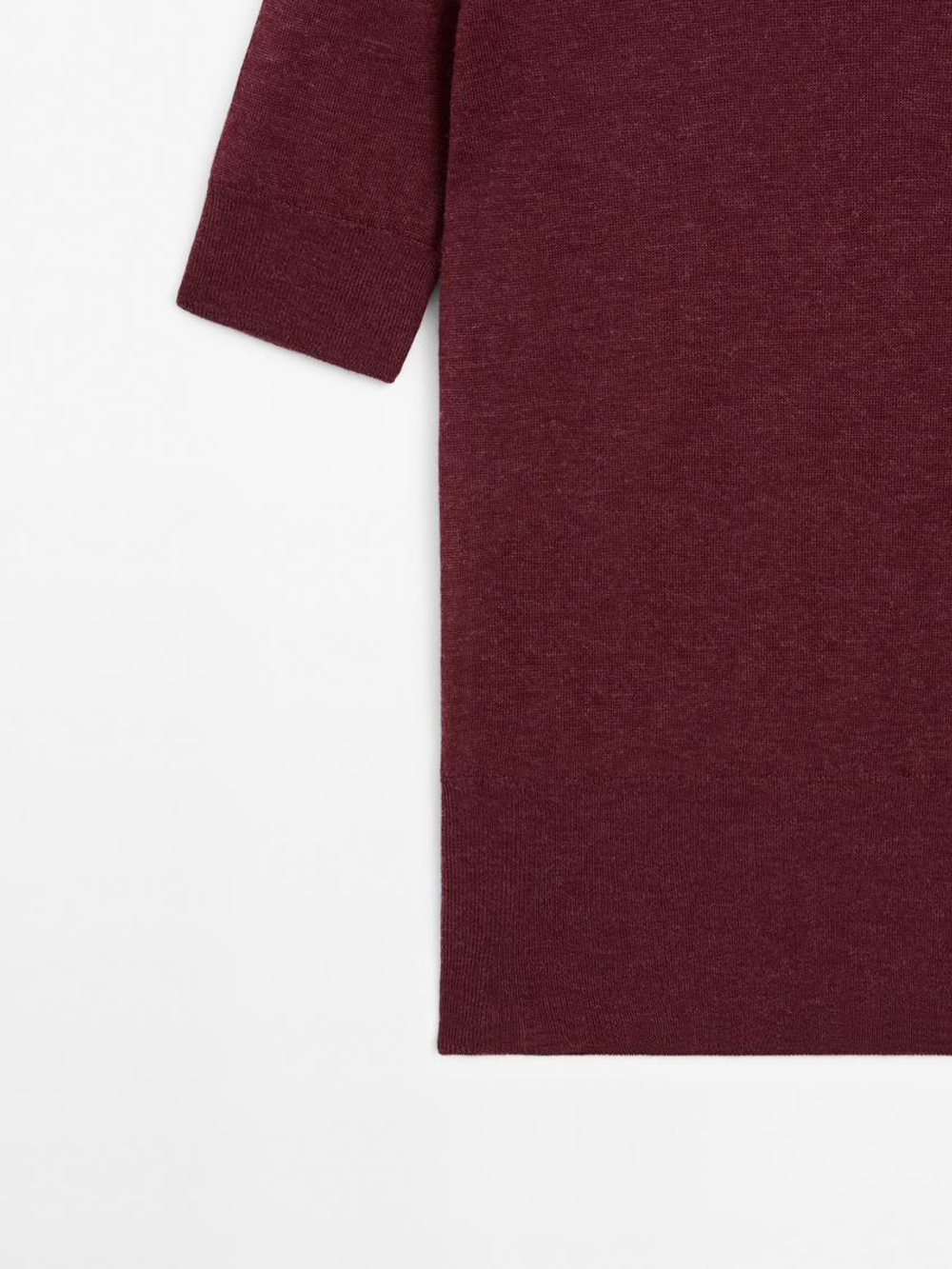 Massimo Dutti Тонкий трикотажный свитер с короткими рукавами - STUDIO, бордово-красный