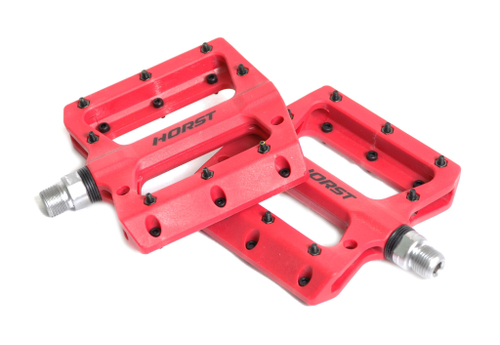 Педали нейлон. H601 широкие, ось Cr-Mo с 1 герм. промподш. сменные шипы 105*98*16мм, 364 г оранжев HORST